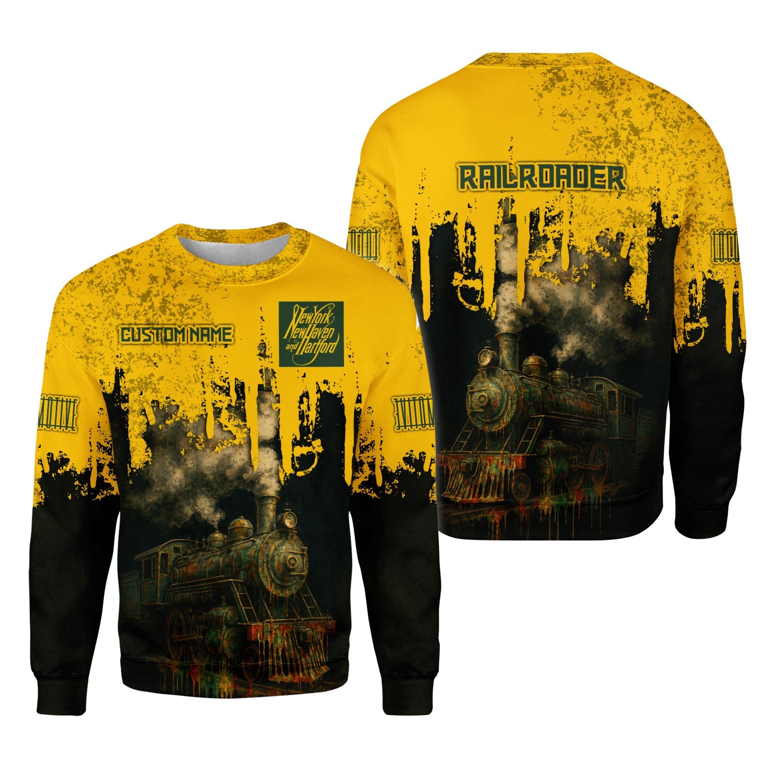 Railspirit Personalized New York, New Haven and Hartford Railroad Sweatshirt Vintage Train Art Style New Haven Railroad Shirt For Locomotive Fans