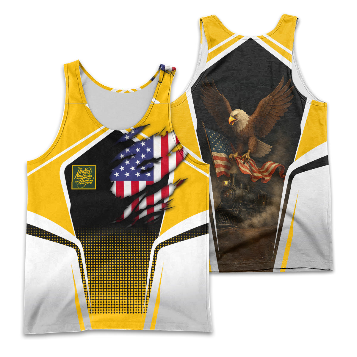 Railspirit Personalized New York, New Haven and Hartford Railroad Men Tank Top American Eagle Vintage Train New Haven Railroad Shirt