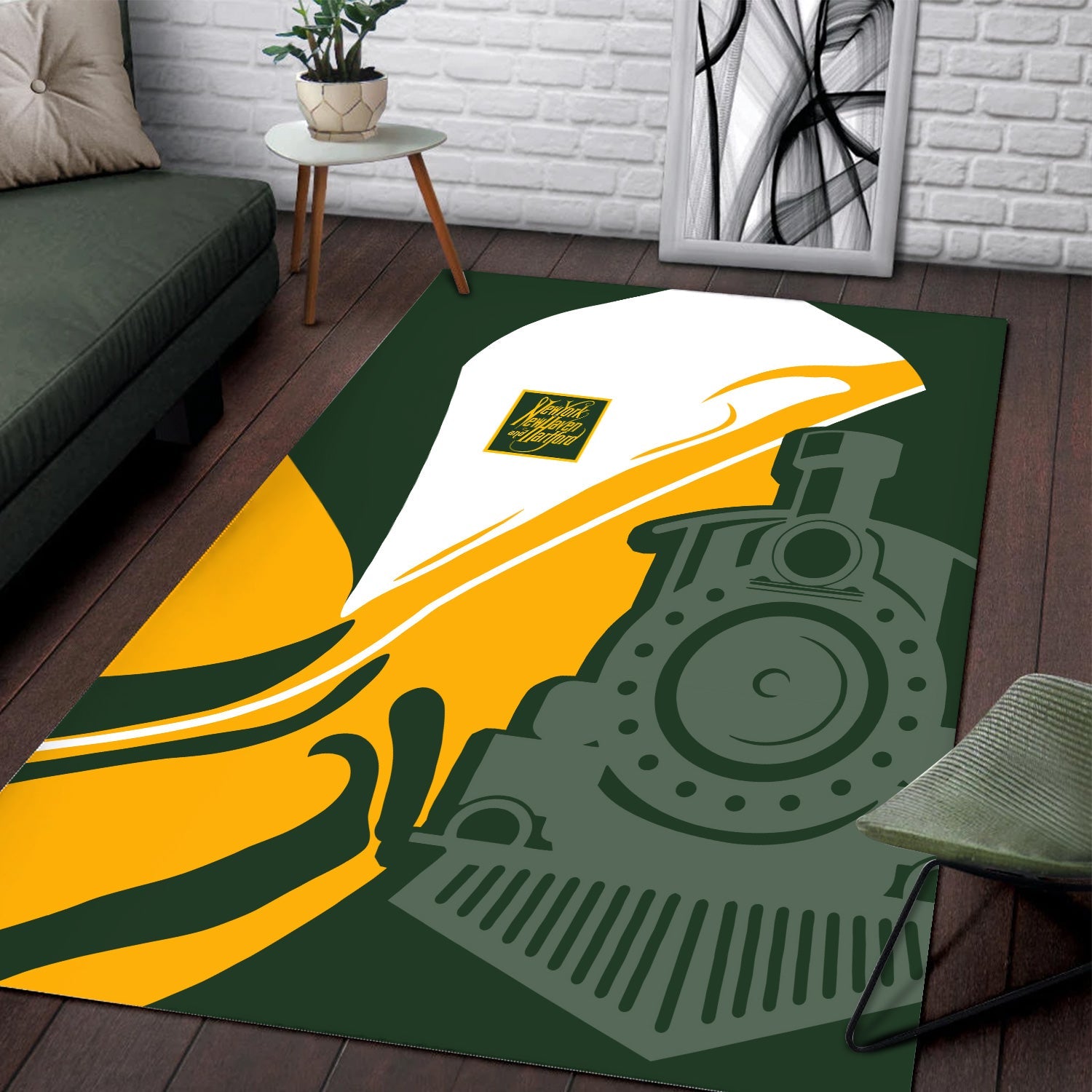 Railspirit New York, New Haven and Hartford Railroad Area Rug Flame-Inspired Style New Haven Railroad Rug Gift Idea For Train Lovers