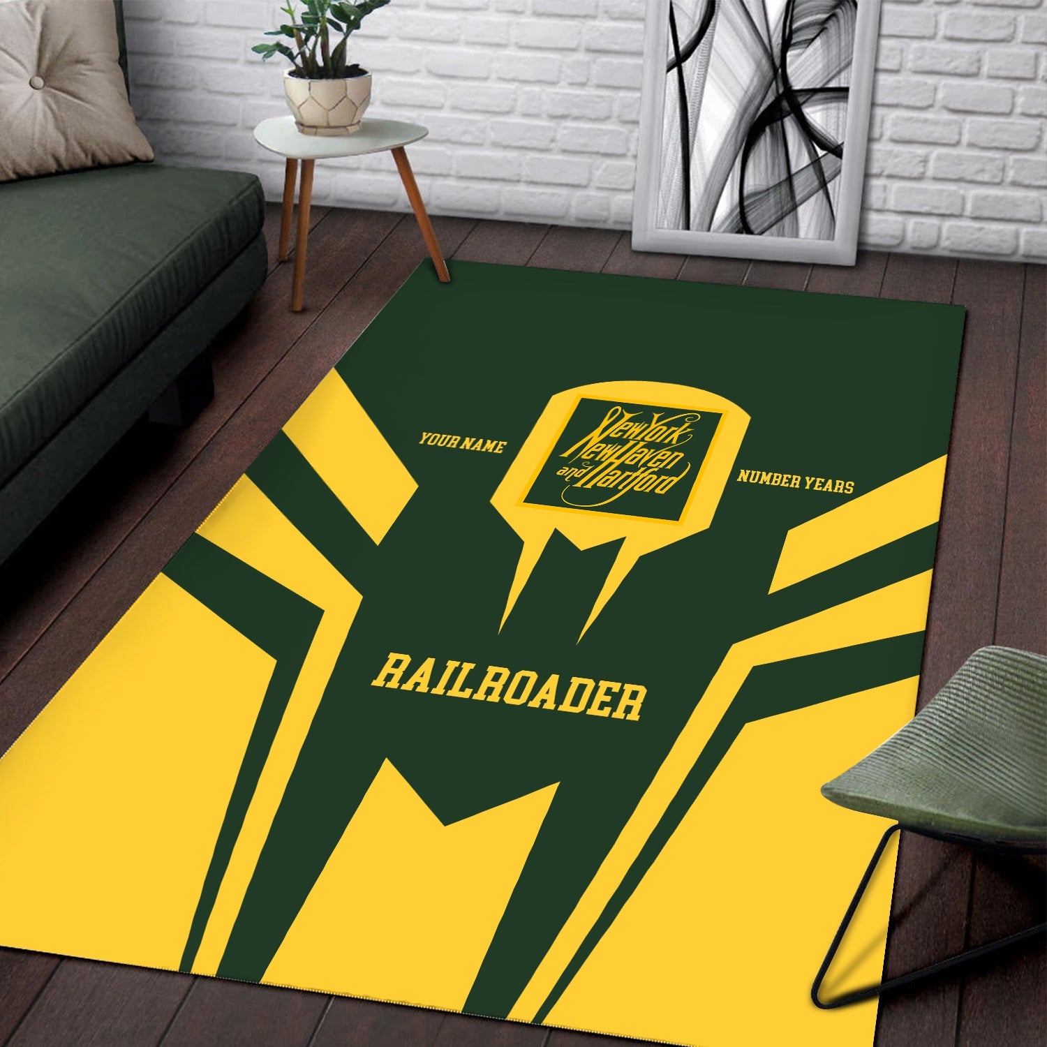 Railspirit Personalized New York, New Haven and Hartford Railroad Area Rug Custom Year Railroader New Haven Railroad Rug