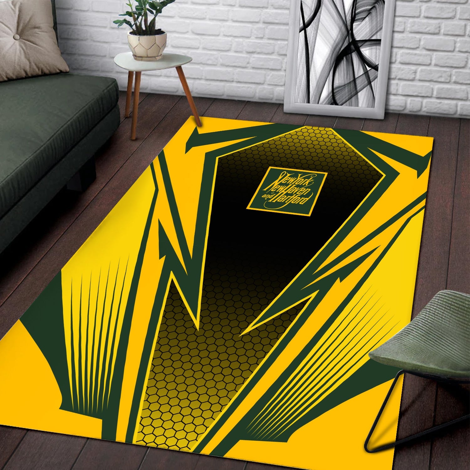 Railspirit New York, New Haven and Hartford Railroad Area Rug Lightning Graphic Style New Haven Railroad Rug Gift Idea For Train Lover