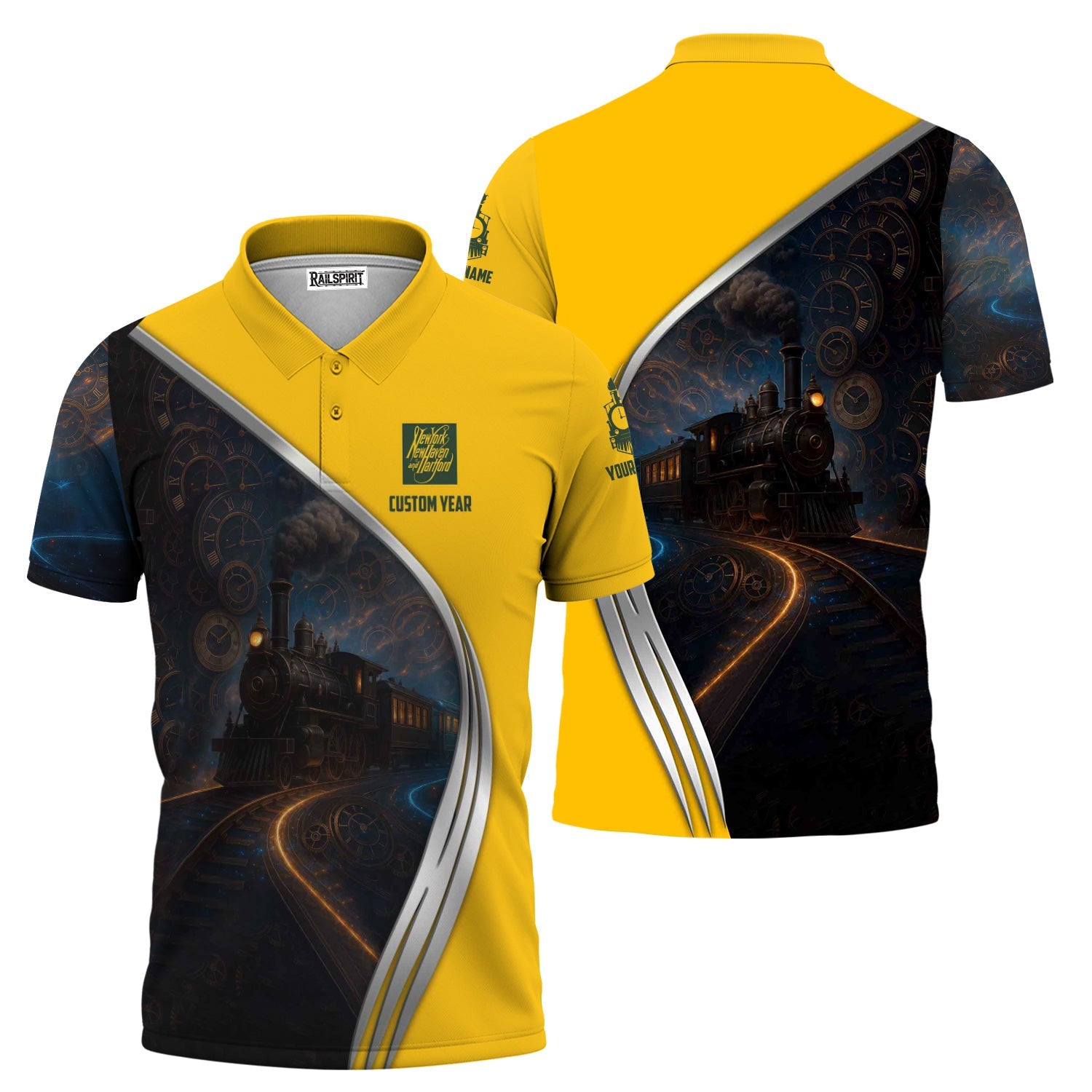 Railspirit Personalized New York, New Haven and Hartford Railroad Polo Shirt Steampunk Locomotive with Custom Year New Haven Railroad Train Shirt