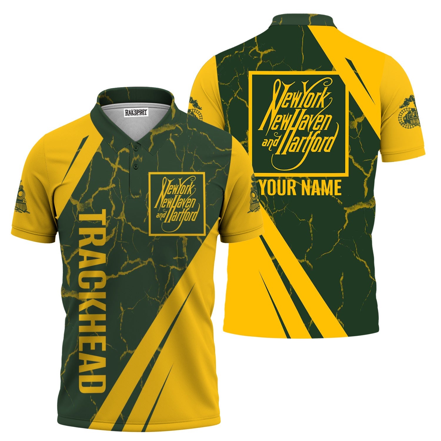 Railspirit Personalized New York, New Haven and Hartford Railroad Polo Shirt Crackle Texture Style New Haven Railroad Train Shirt For Trackhead
