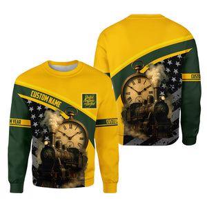 Railspirit Personalized New York, New Haven and Hartford Railroad Sweatshirt Classic Steam Engine With Retro Pocket Watch New Haven Railroad Shirt
