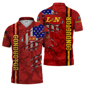 Railspirit Personalized Louisville and Nashville Railroad Polo Shirt USA Flag Claw Art with Custom Job L&N Train Shirt