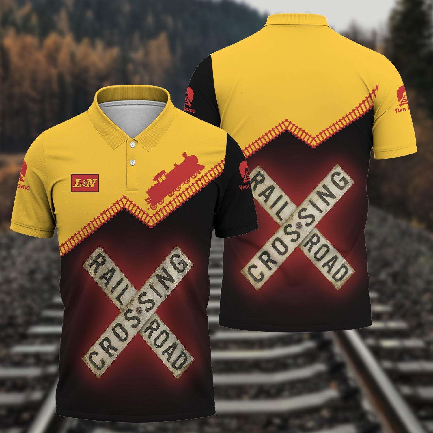 Railspirit Personalized Louisville and Nashville Railroad Polo Shirt Railroad Crossing Printed Train Track Shirt