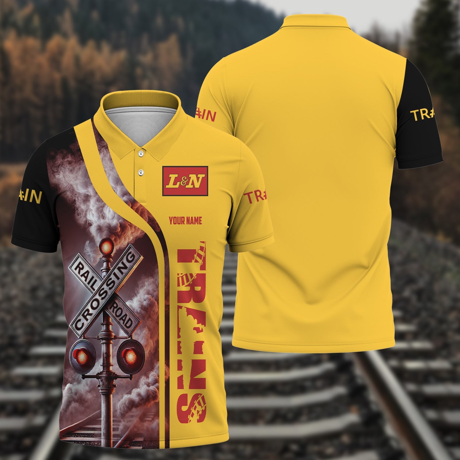 Railspirit Personalized Louisville and Nashville Railroad Polo Shirt Crossing Railroad Sign American Locomotive Train Shirt All Over Print