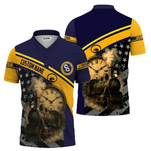 Railspirit Personalized Chesapeake and Ohio Railway Polo Shirt Classic Steam Engine With Retro Pocket Watch C&O Shirt All Over Print