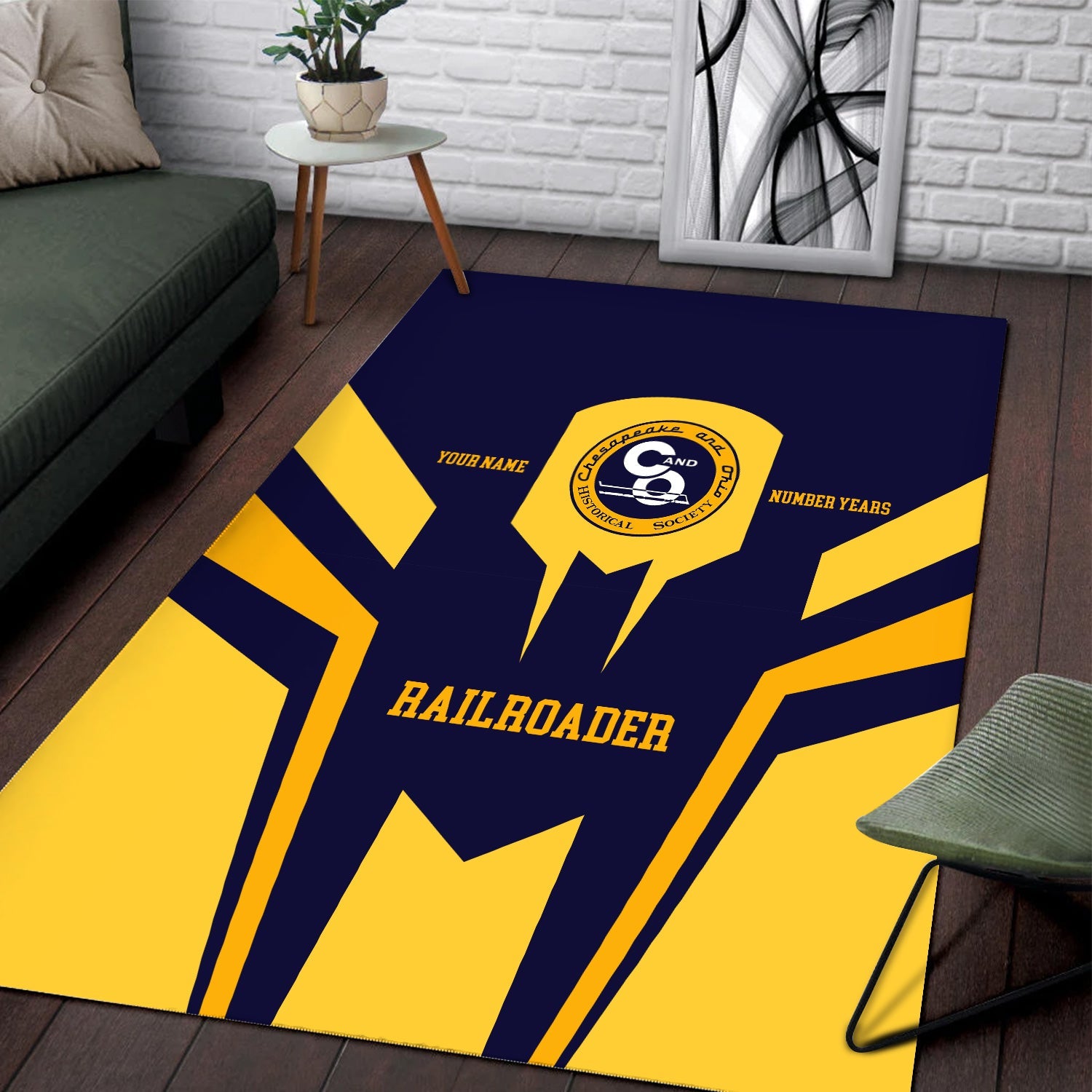 Railspirit Personalized Chesapeake and Ohio Railway Area Rug Custom Year Railroader C&O Rug Gift Idea For Train Lover