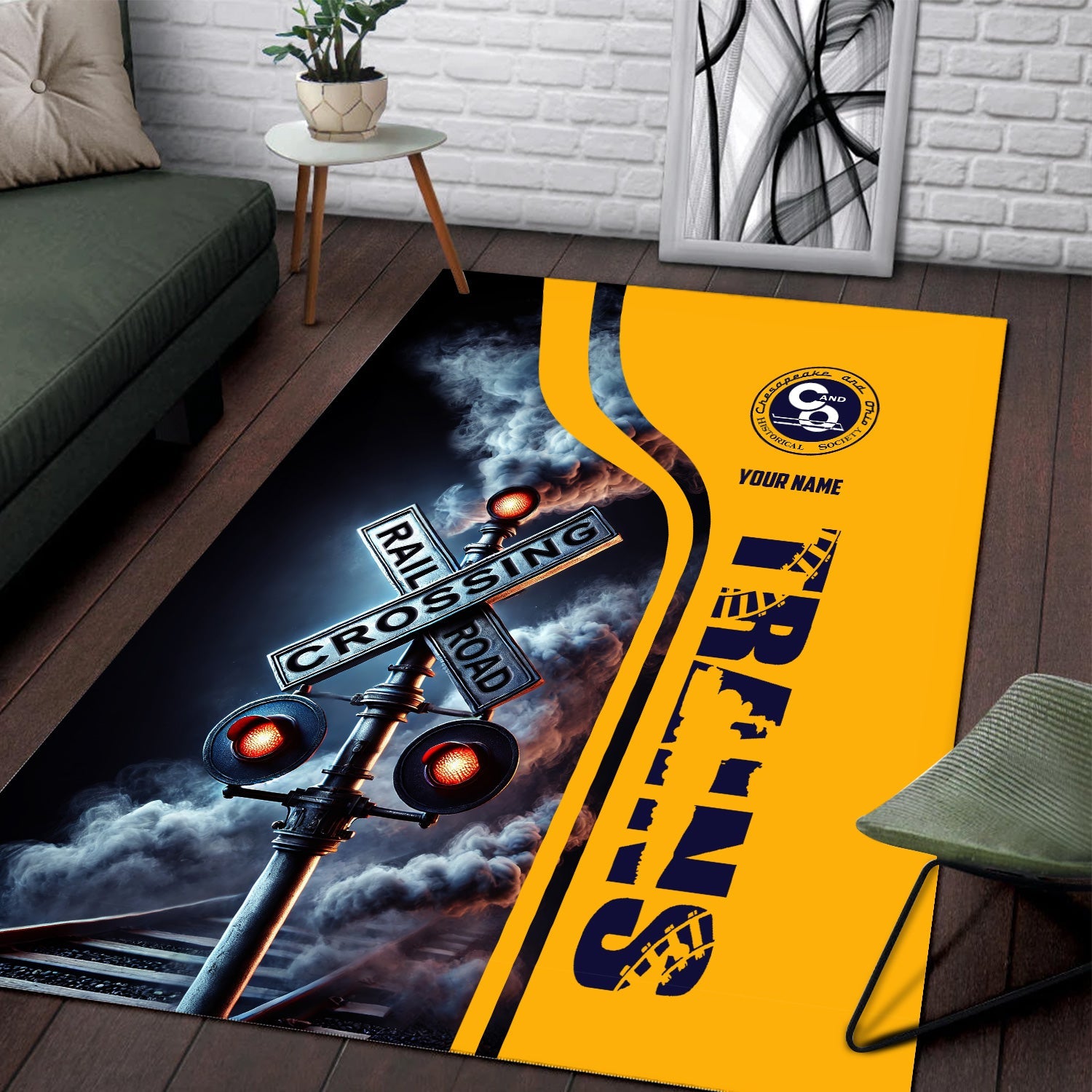 Railspirit Personalized Chesapeake and Ohio Railway Area Rug Railroad Crossing Sign C&O Rug All Over Print