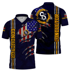 Railspirit Personalized Chesapeake and Ohio Railway Polo Shirt USA Flag Claw Art with Custom Job C&O Train Shirt