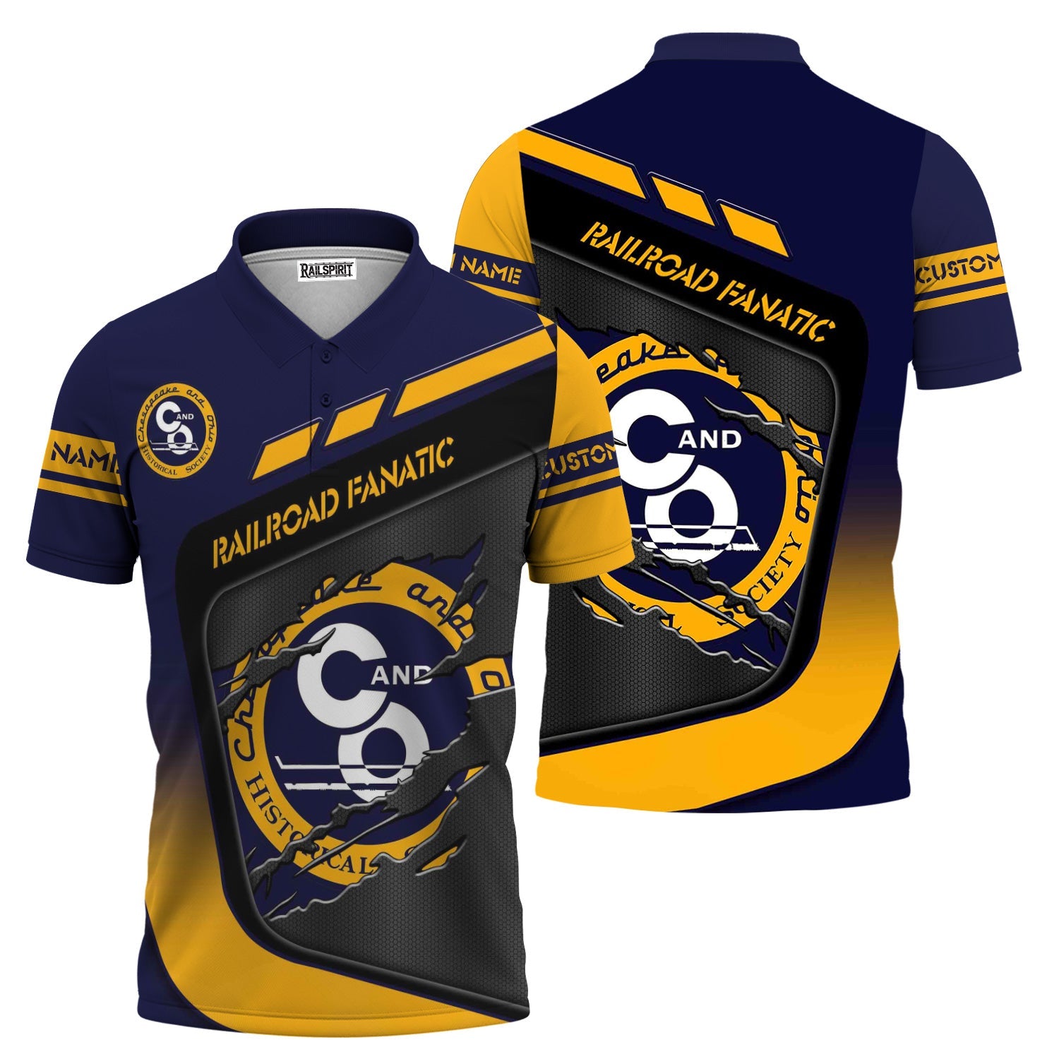 Railspirit Personalized Chesapeake and Ohio Railway Polo Shirt Ripped Texture Style C&O Train Shirt For Railroad Fanatic