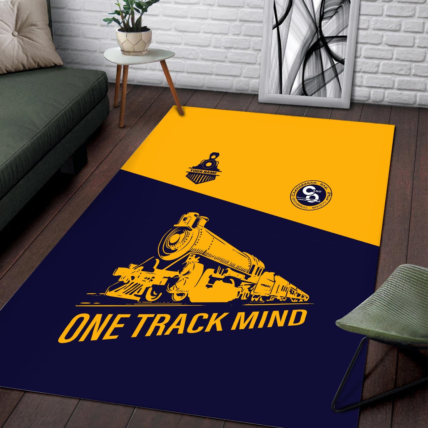 Railspirit Personalized Chesapeake and Ohio Railway Area Rug One Track Mind C&O Train Rug Gift Idea For Train Lover