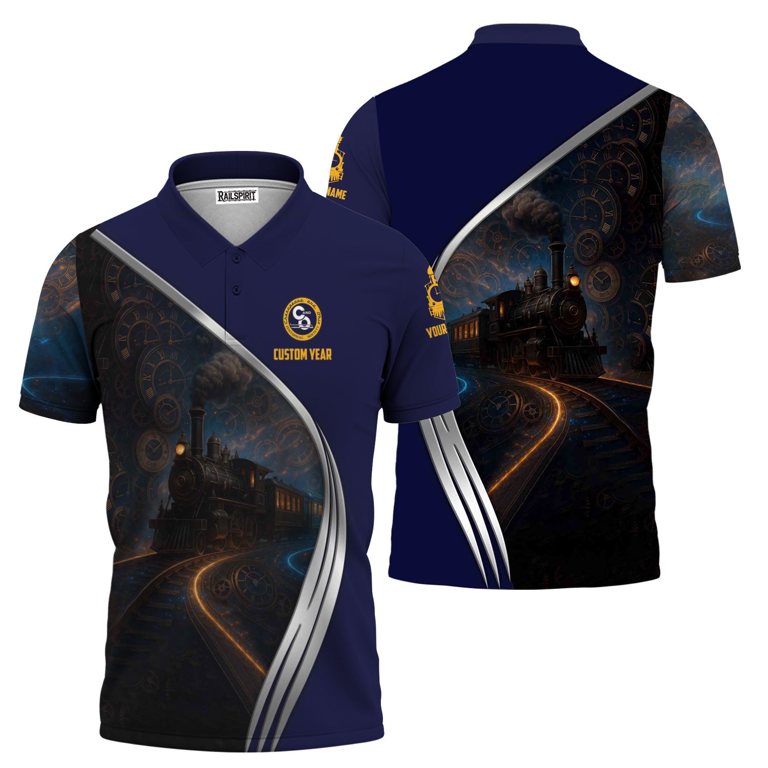 Railspirit Personalized Chesapeake and Ohio Railway Polo Shirt Steampunk Locomotive with Custom Year C&O Train Shirt