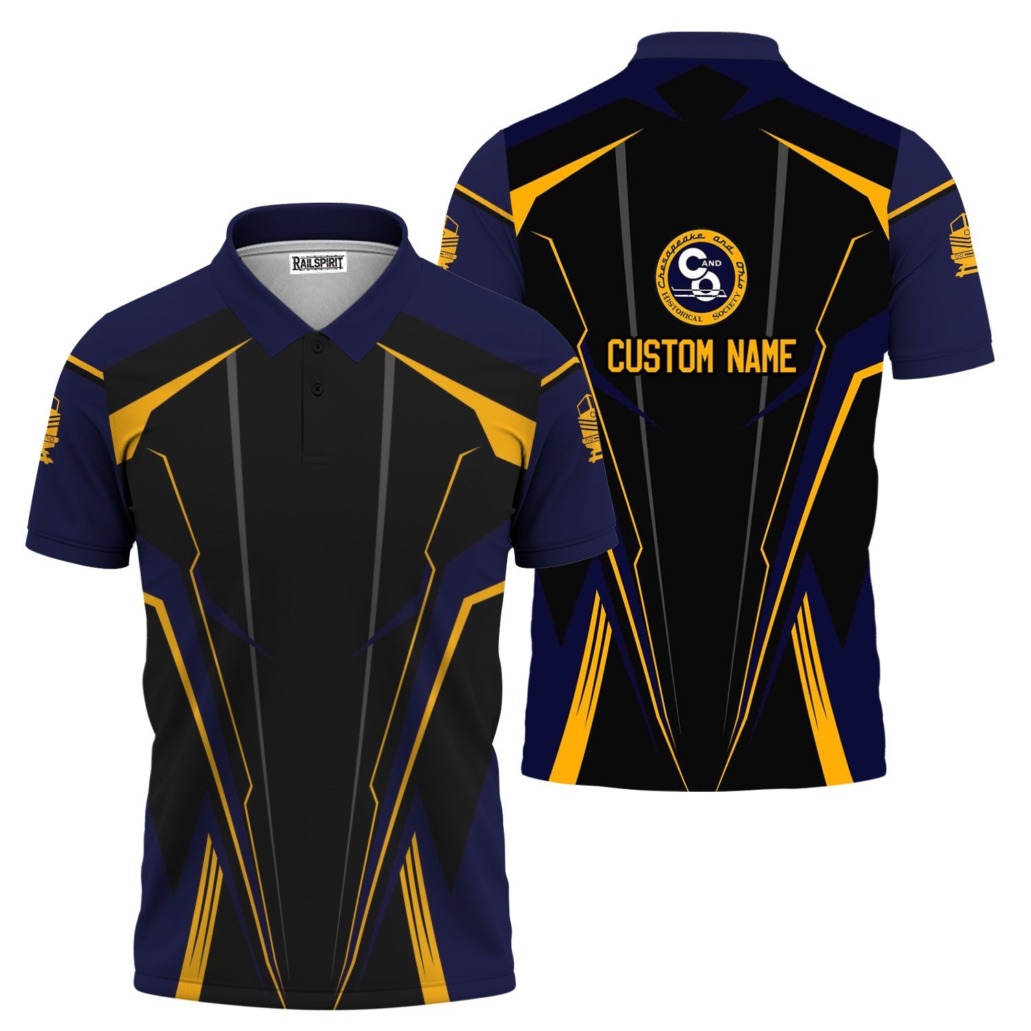 Railspirit Personalized Chesapeake and Ohio Railway Polo Shirt Lightning-Edge Design C&O Train Shirt For Railroad Lovers