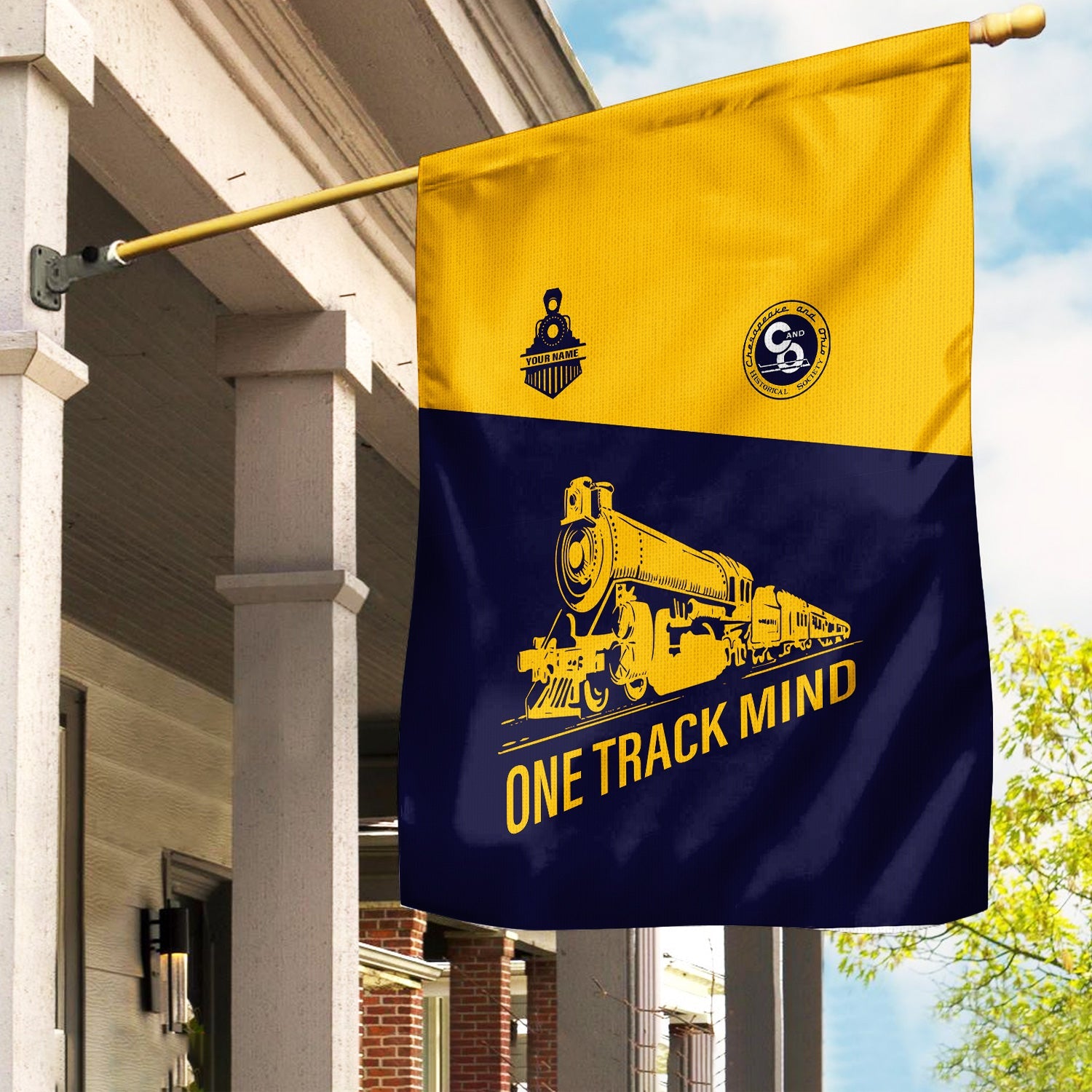 Railspirit Personalized Chesapeake and Ohio Railway Garden Flag One Track Mind C&O Flag Gift Idea For Train Lover