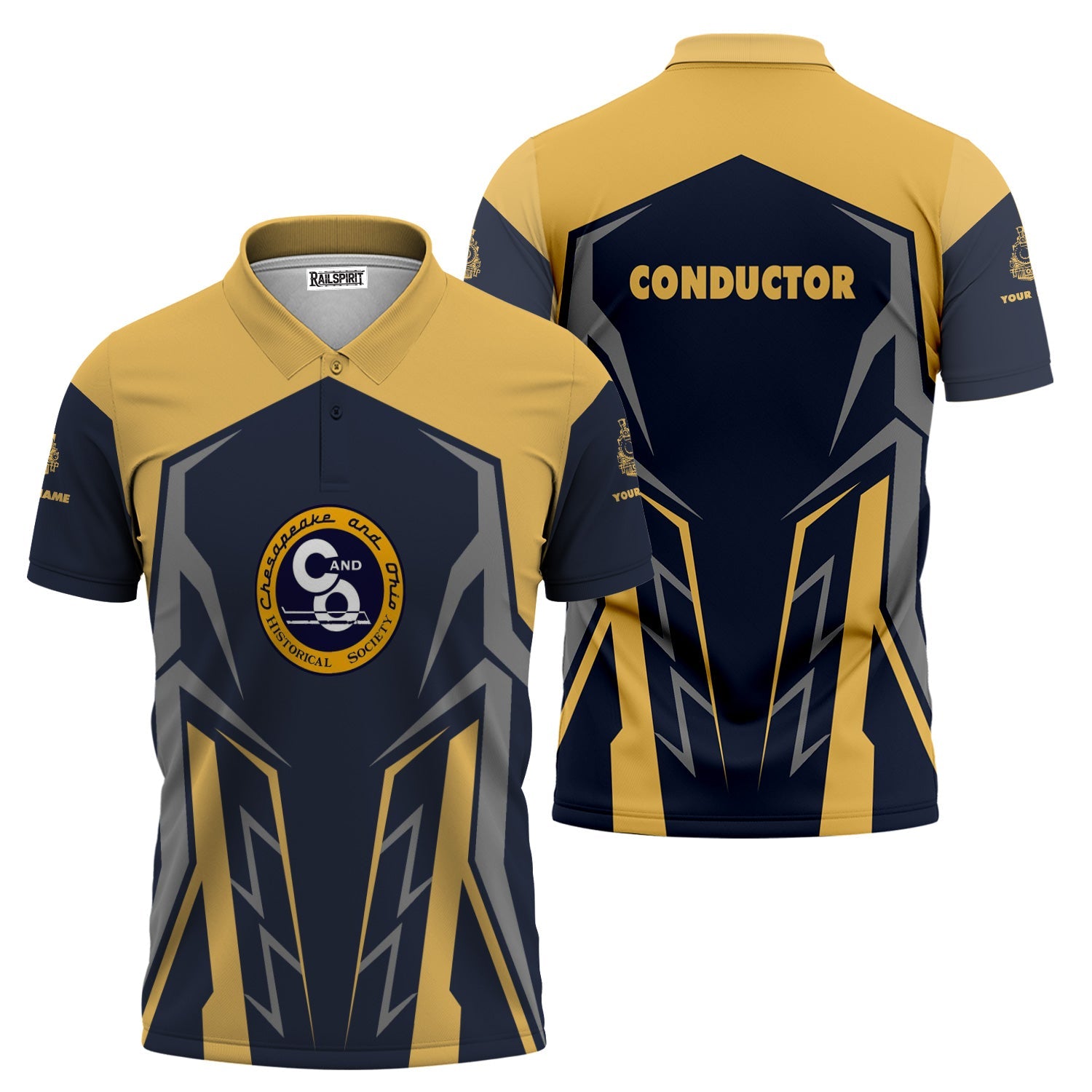 Railspirit Personalized Chesapeake and Ohio Railway Polo Shirt Futuristic Design with Custom Job C&O Train Shirt