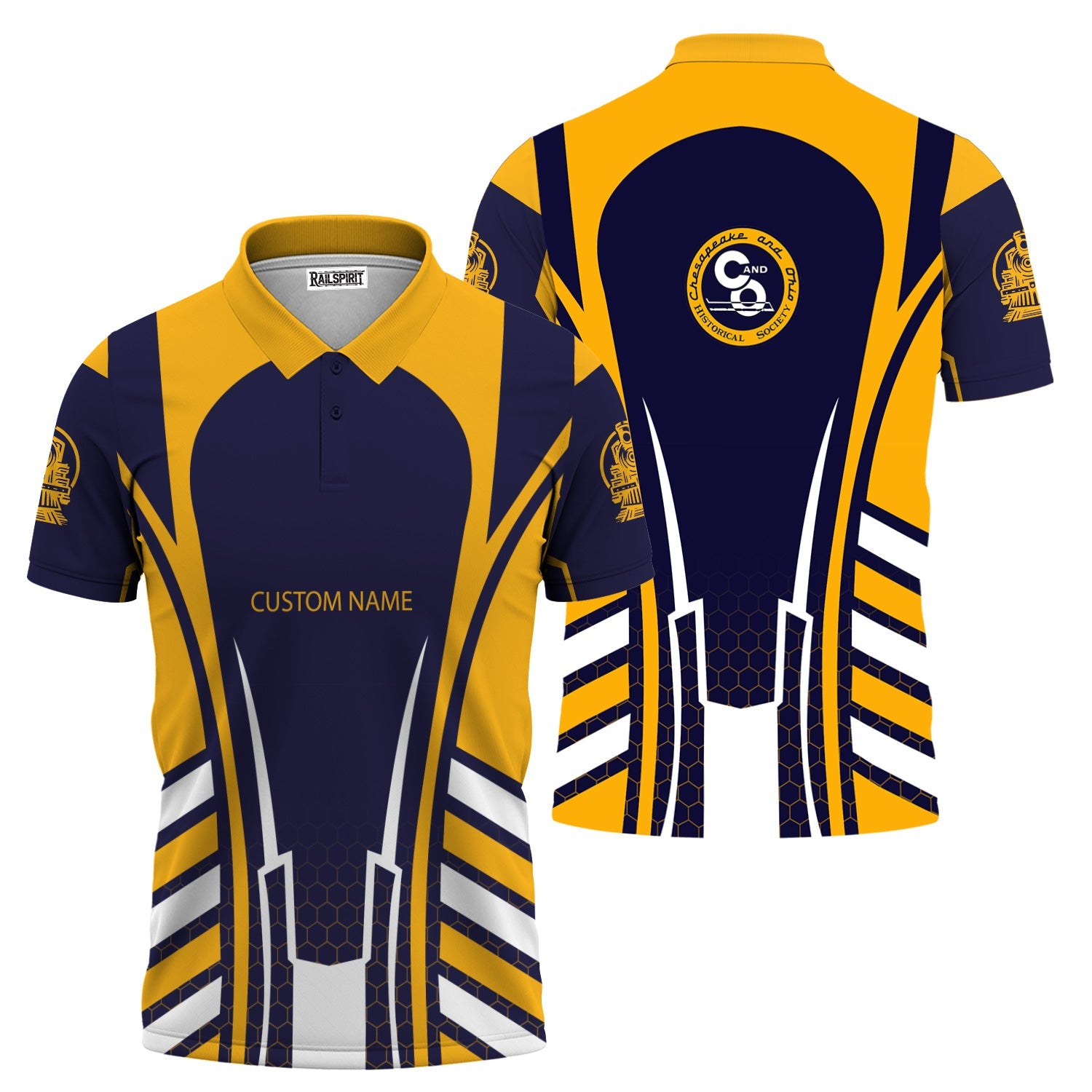 Railspirit Personalized Chesapeake and Ohio Railway Polo Shirt Striped Railroad Style C&O Train Shirt All Over Print