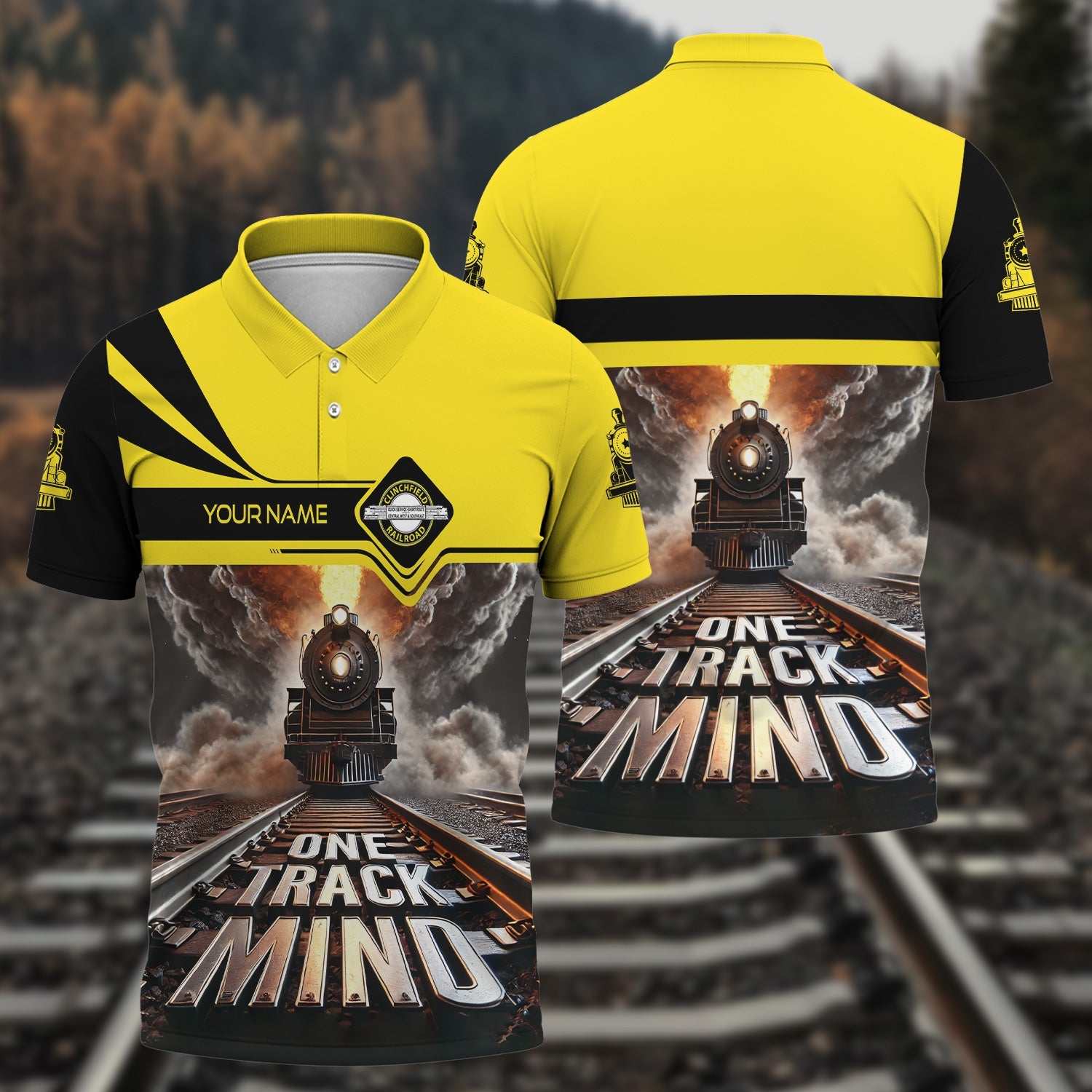 Railspirit Personalized Clinchfield Railroad Polo Shirt One Track Mind Train Printed Shirt