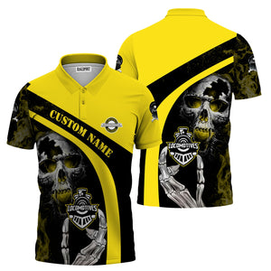 Railspirit Personalized Clinchfield Railroad Polo Shirt Flame Skull Design Train Shirt for Locomotive Fans