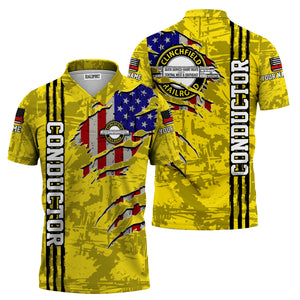 Railspirit Personalized Clinchfield Railroad Polo Shirt USA Flag Claw Art with Custom Job Train Shirt