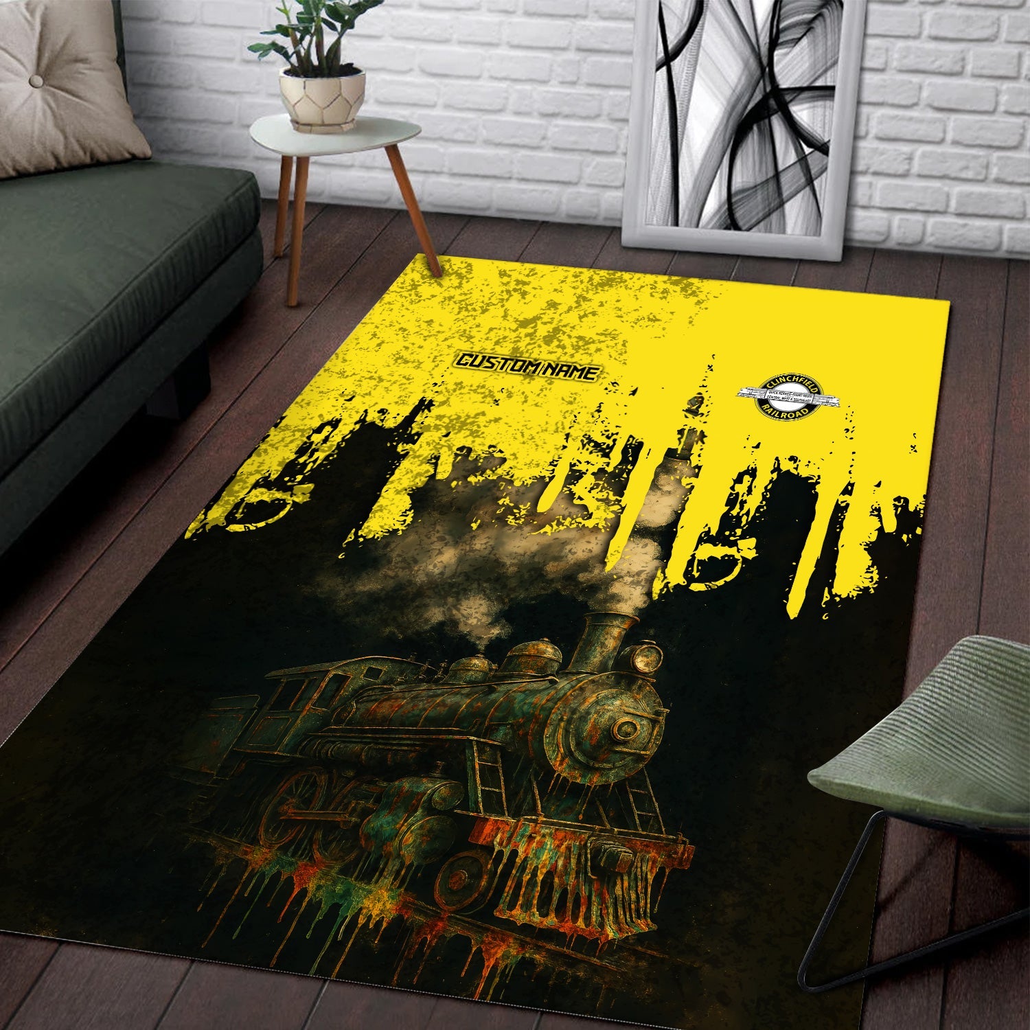 Railspirit Personalized Clinchfield Railroad Area Rug Vintage Train Art Style Rug For Locomotive Fans