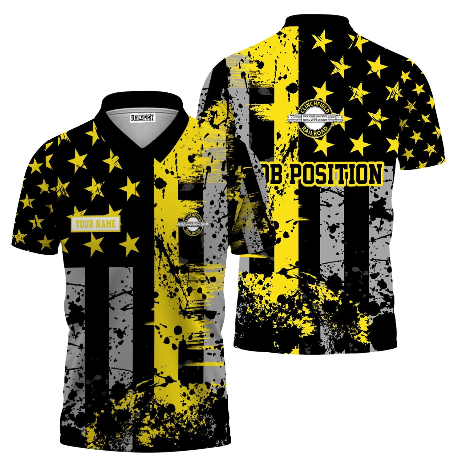 Railspirit Personalized Clinchfield Railroad Polo Shirt Artistic Paint American Flag Style Train Shirt