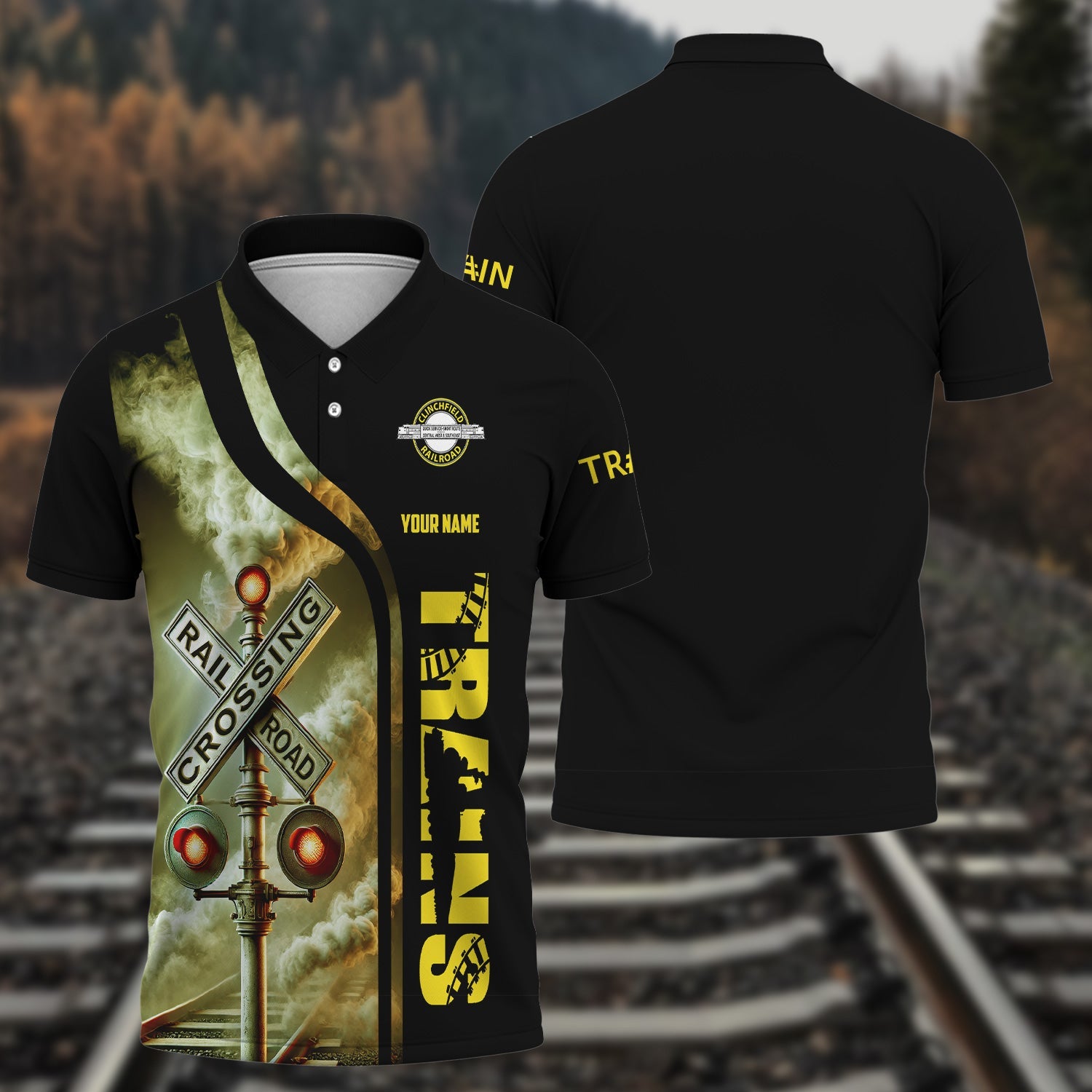 Railspirit Personalized Clinchfield Railroad Polo Shirt Crossing Railroad Sign American Locomotive Train Shirt All Over Print