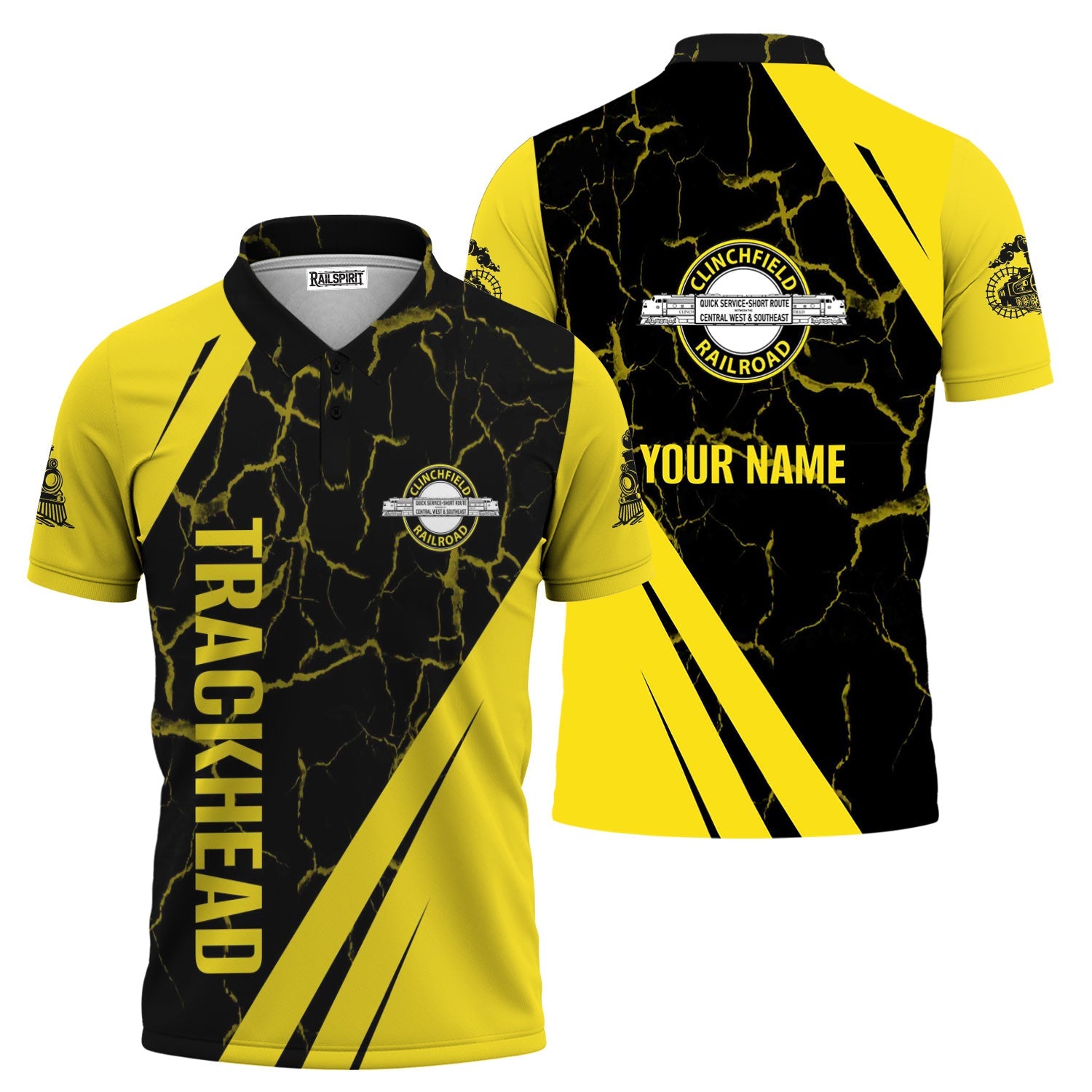 Railspirit Personalized Clinchfield Railroad Polo Shirt Crackle Texture Style Train Shirt For Trackhead