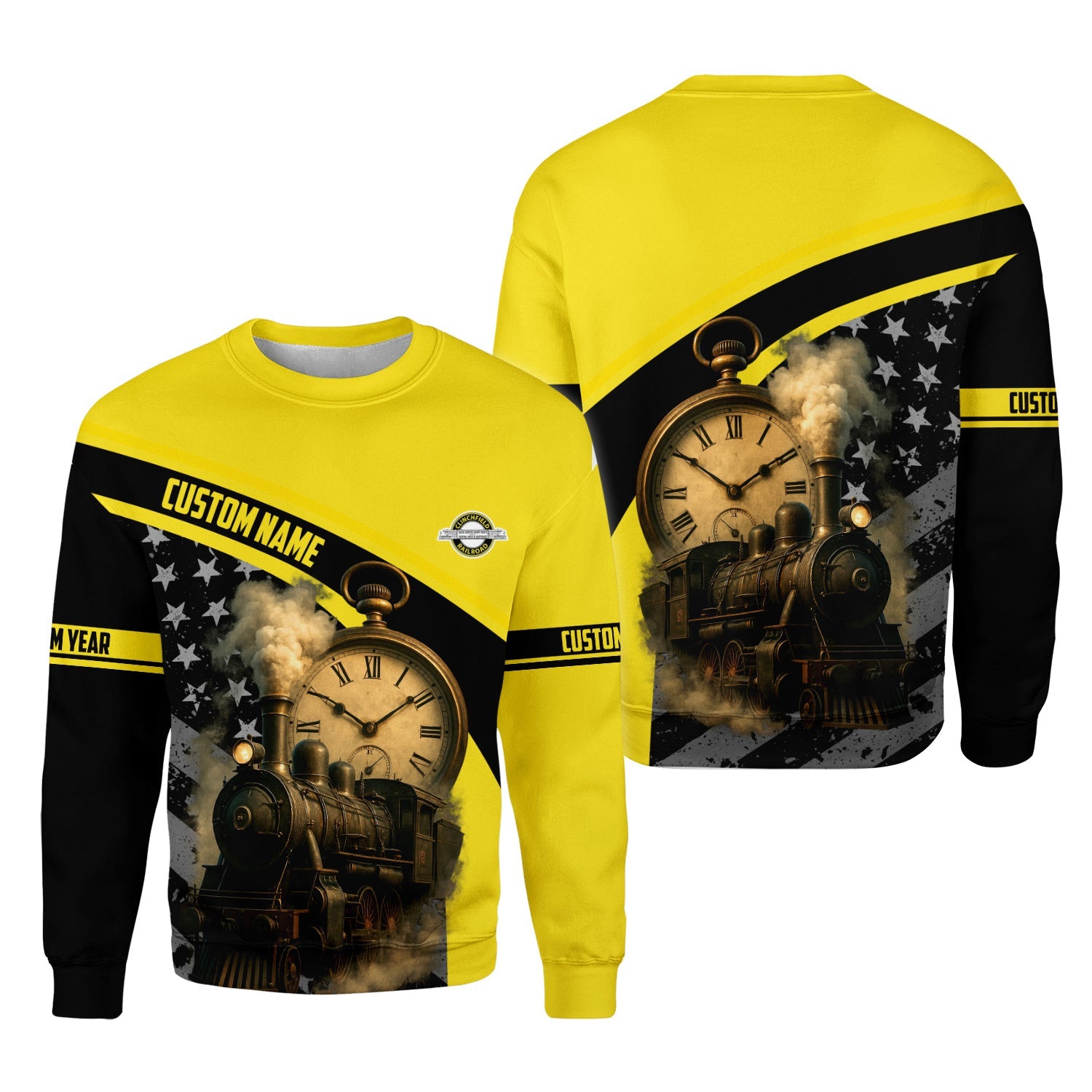 Railspirit Personalized Clinchfield Railroad Sweatshirt Classic Steam Engine With Retro Pocket Watch Shirt All Over Print