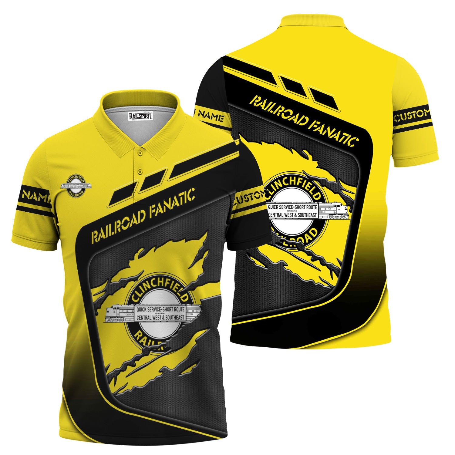 Railspirit Personalized Clinchfield Railroad Polo Shirt Ripped Texture Style Train Shirt For Railroad Fanatic