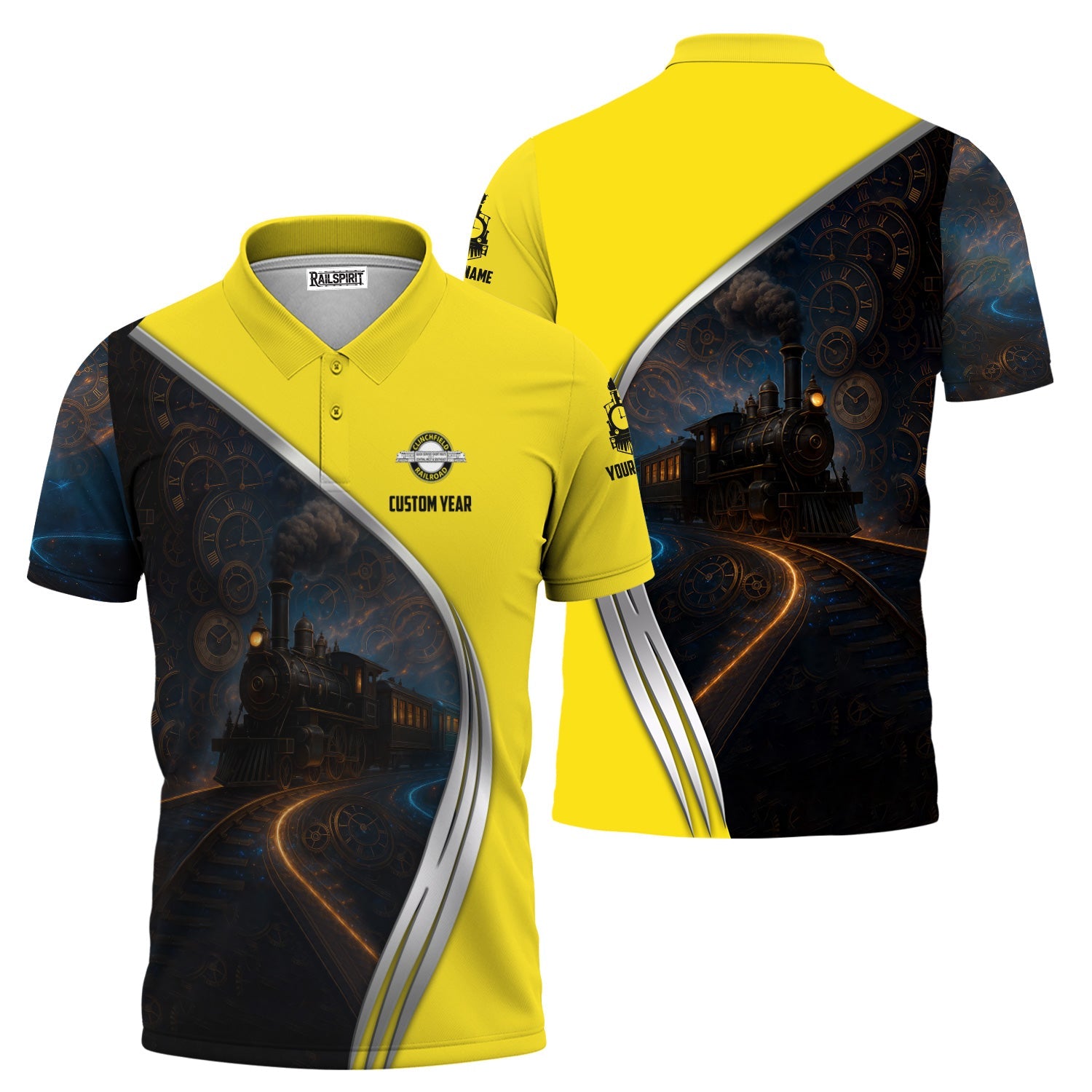 Railspirit Personalized Clinchfield Railroad Polo Shirt Steampunk Locomotive with Custom Year Train Shirt