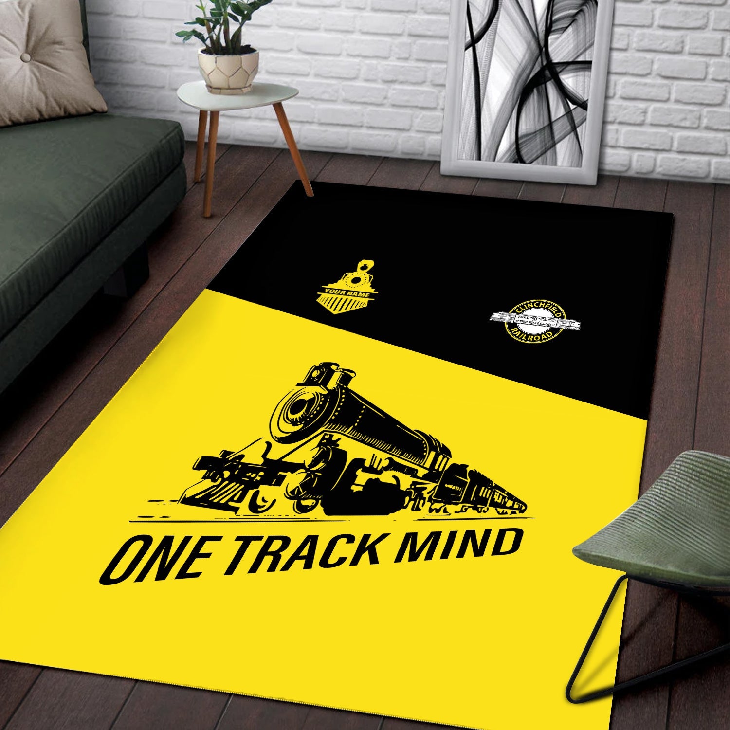 Railspirit Personalized Clinchfield Railroad Area Rug One Track Mind Train Rug Gift Idea For Train Lover