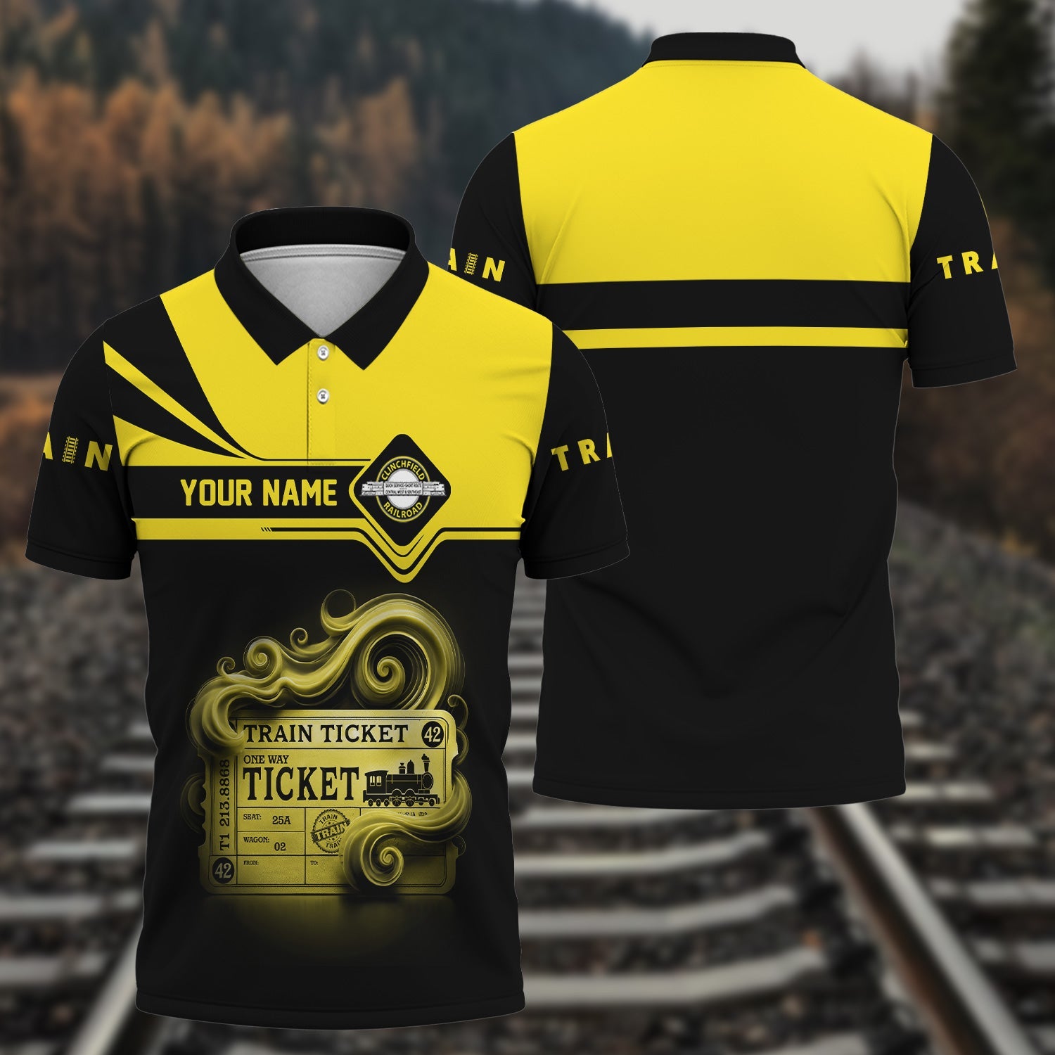 Railspirit Custom Name Clinchfield Railroad Polo Shirt American Train Ticket Printed Shirt