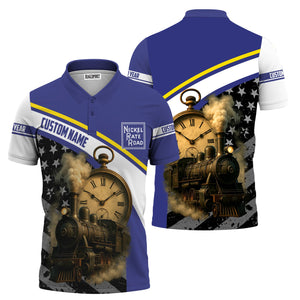 Railspirit Personalized New York, Chicago and St. Louis Railroad Polo Shirt Classic Steam Engine With Retro Pocket Watch Nickel Plate Road Shirt