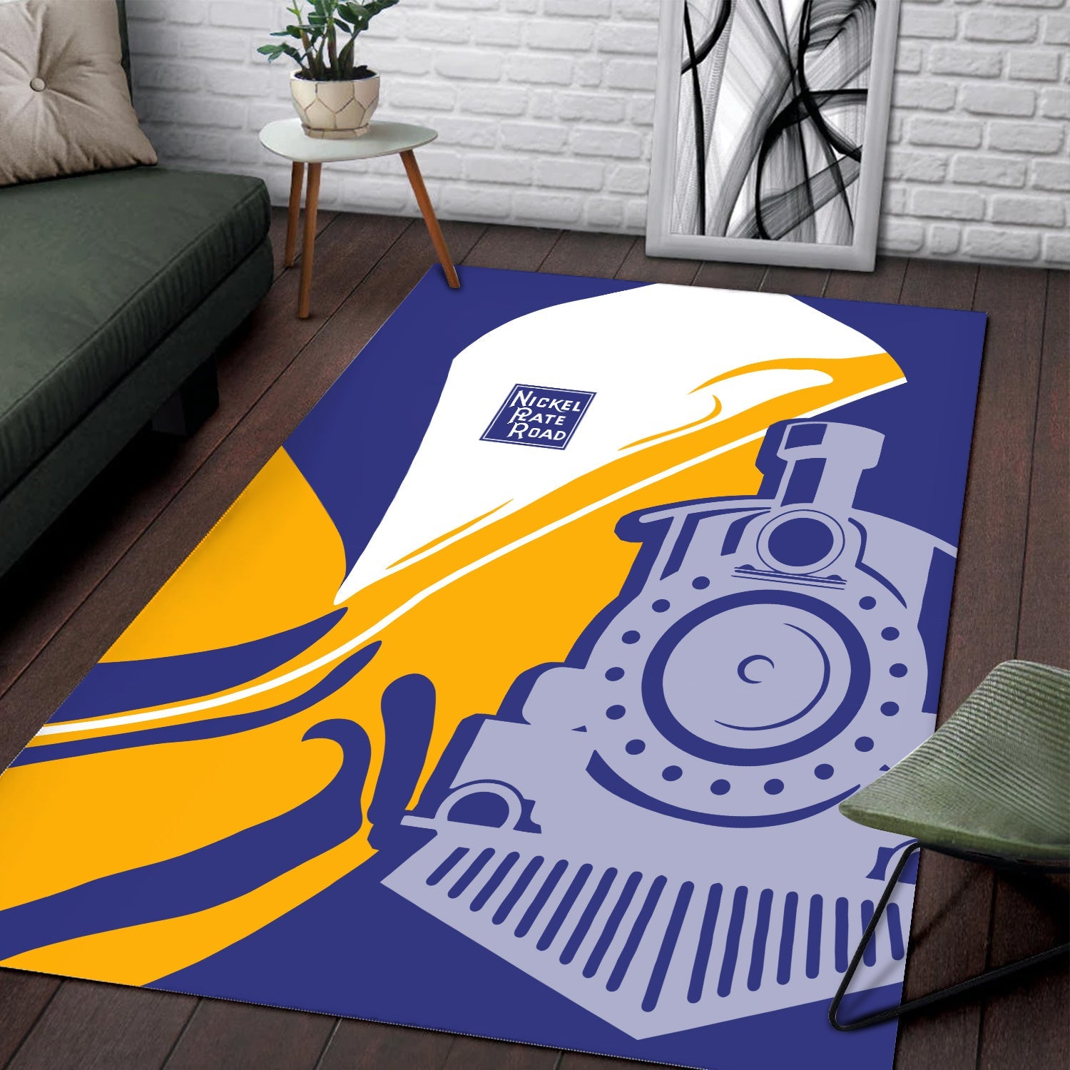 Railspirit New York, Chicago and St. Louis Railroad Area Rug Flame-Inspired Style Nickel Plate Road Rug Gift Idea For Train Lovers