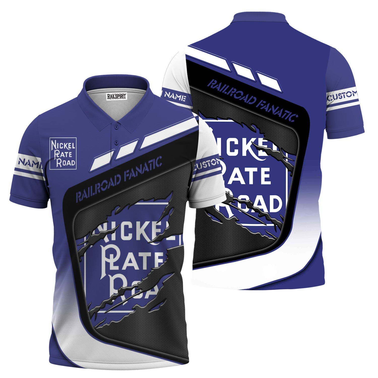 Railspirit Personalized New York, Chicago and St. Louis Railroad Polo Shirt Ripped Texture Style Nickel Plate Road Train Shirt For Railroad Fanatic