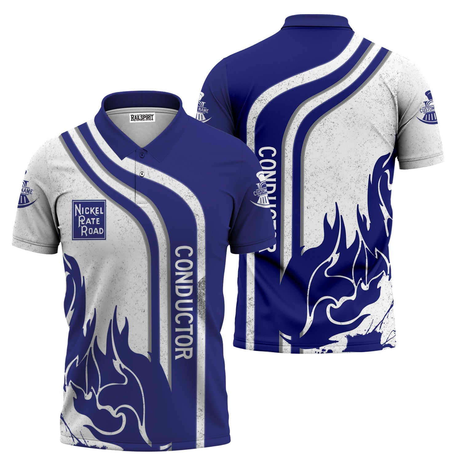 Railspirit Personalized New York, Chicago and St. Louis Railroad Polo Shirt Flame Design with Custom Job Position Nickel Plate Road Train Shirt