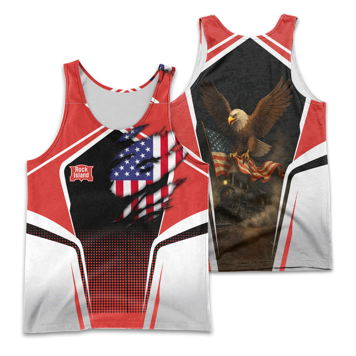 Railspirit Personalized Chicago, Rock Island and Pacific Railroad Men Tank Top American Eagle Vintage Train Rock Island Railroad Shirt