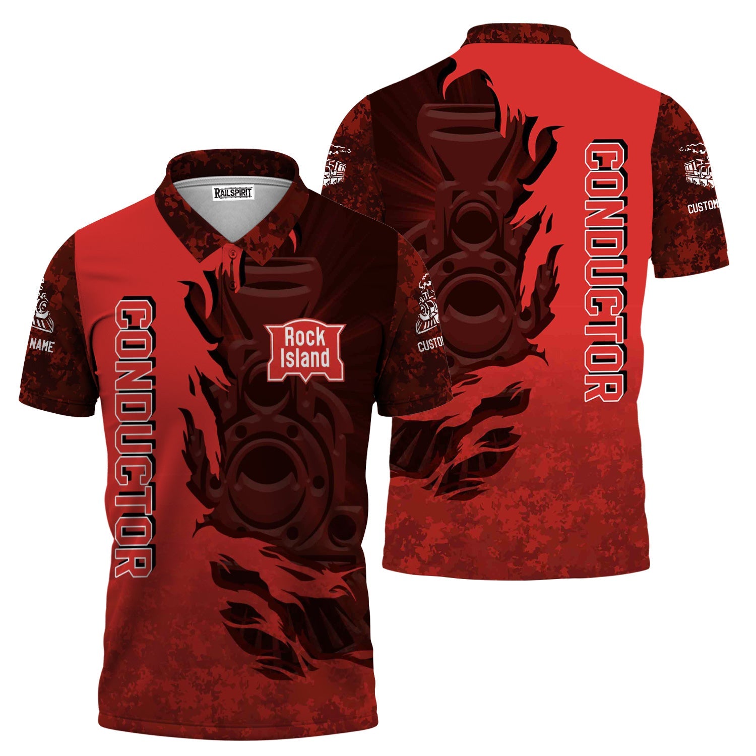Railspirit Personalized Chicago, Rock Island and Pacific Railroad Polo Shirt Blazing Style with Custom Position Rock Island Railroad Train Shirt