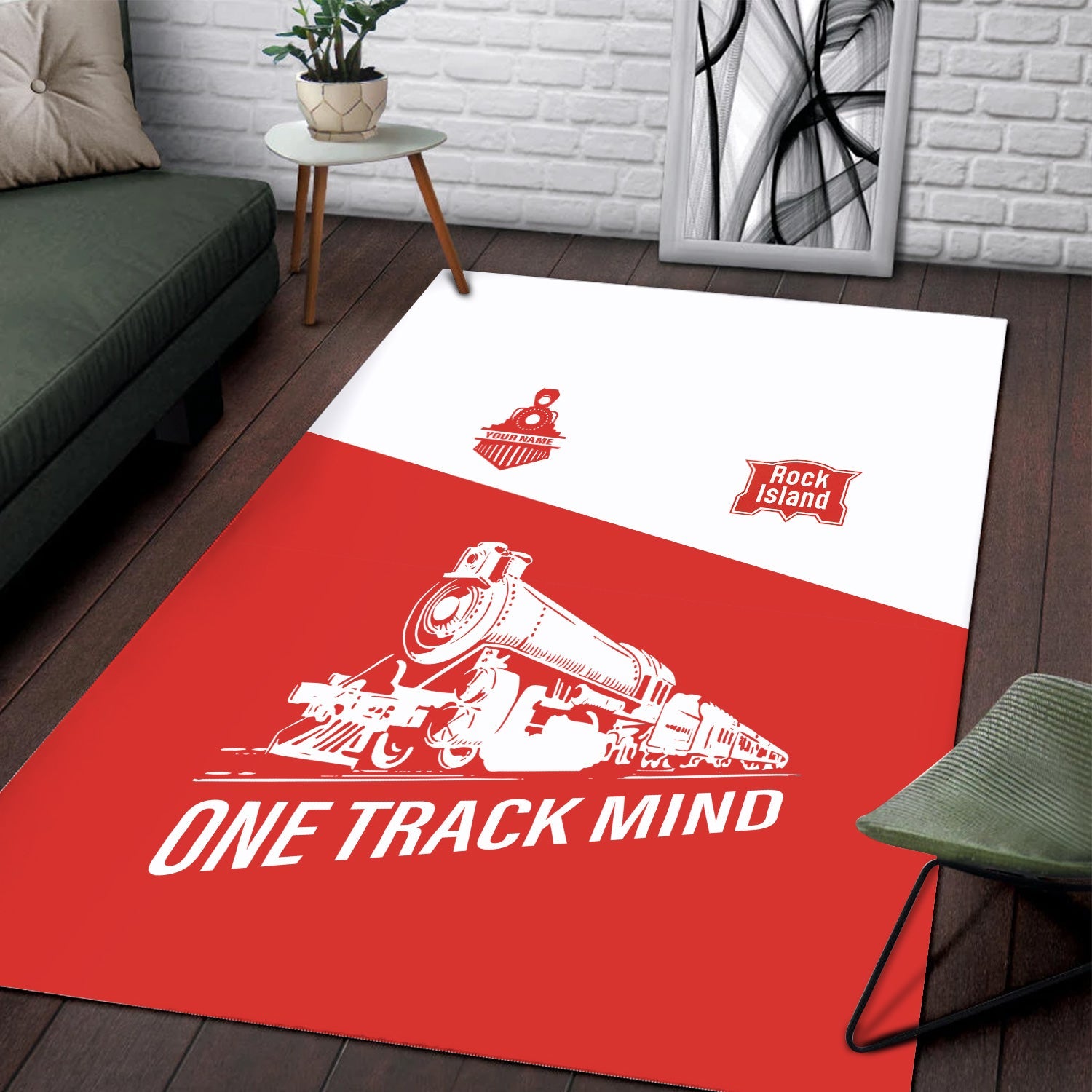 Railspirit Personalized Chicago, Rock Island and Pacific Railroad Area Rug One Track Mind Rock Island Railroad Train Rug Gift Idea For Train Lover