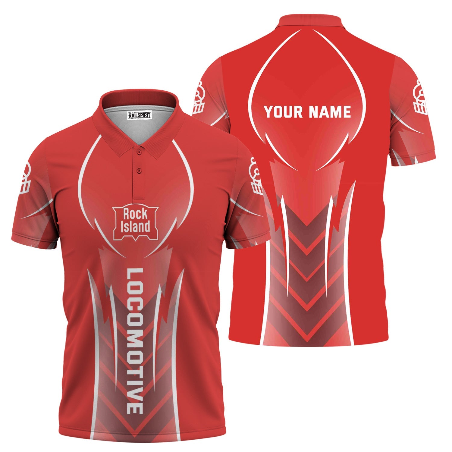 Railspirit Personalized Chicago, Rock Island and Pacific Railroad Polo Shirt Striking Line Rock Island Railroad Train Shirt For Locomotive Lovers