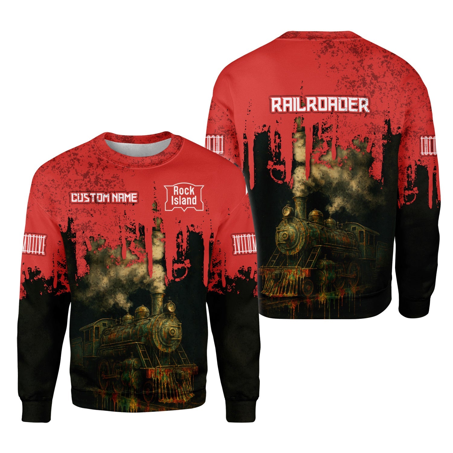 Railspirit Personalized Chicago, Rock Island and Pacific Railroad Sweatshirt Vintage Train Art Style Rock Island Railroad Shirt For Locomotive Fans