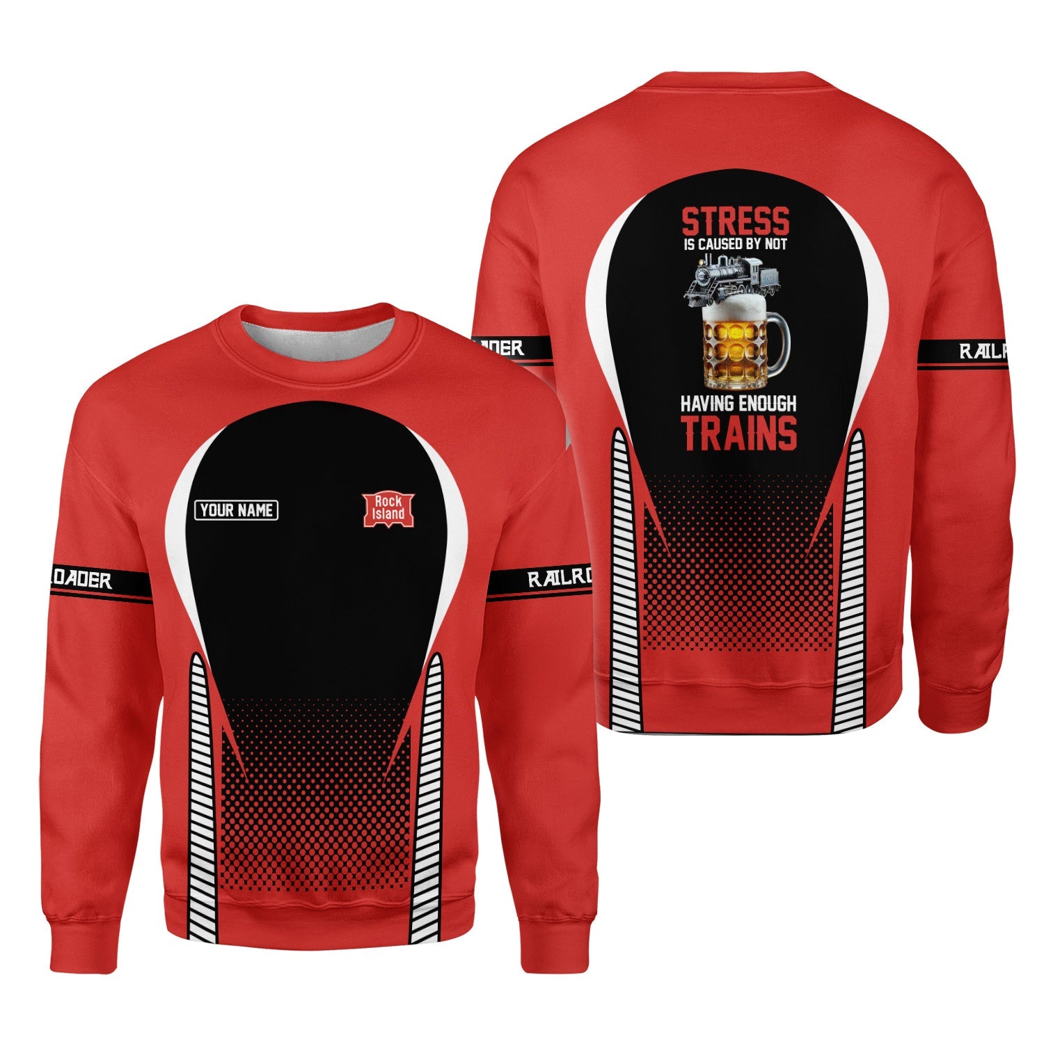 Railspirit Personalized Chicago, Rock Island and Pacific Railroad Sweatshirt Stress Is Caused By Not Having Enough Trains Rock Island Railroad Shirt All Over Print Shirt