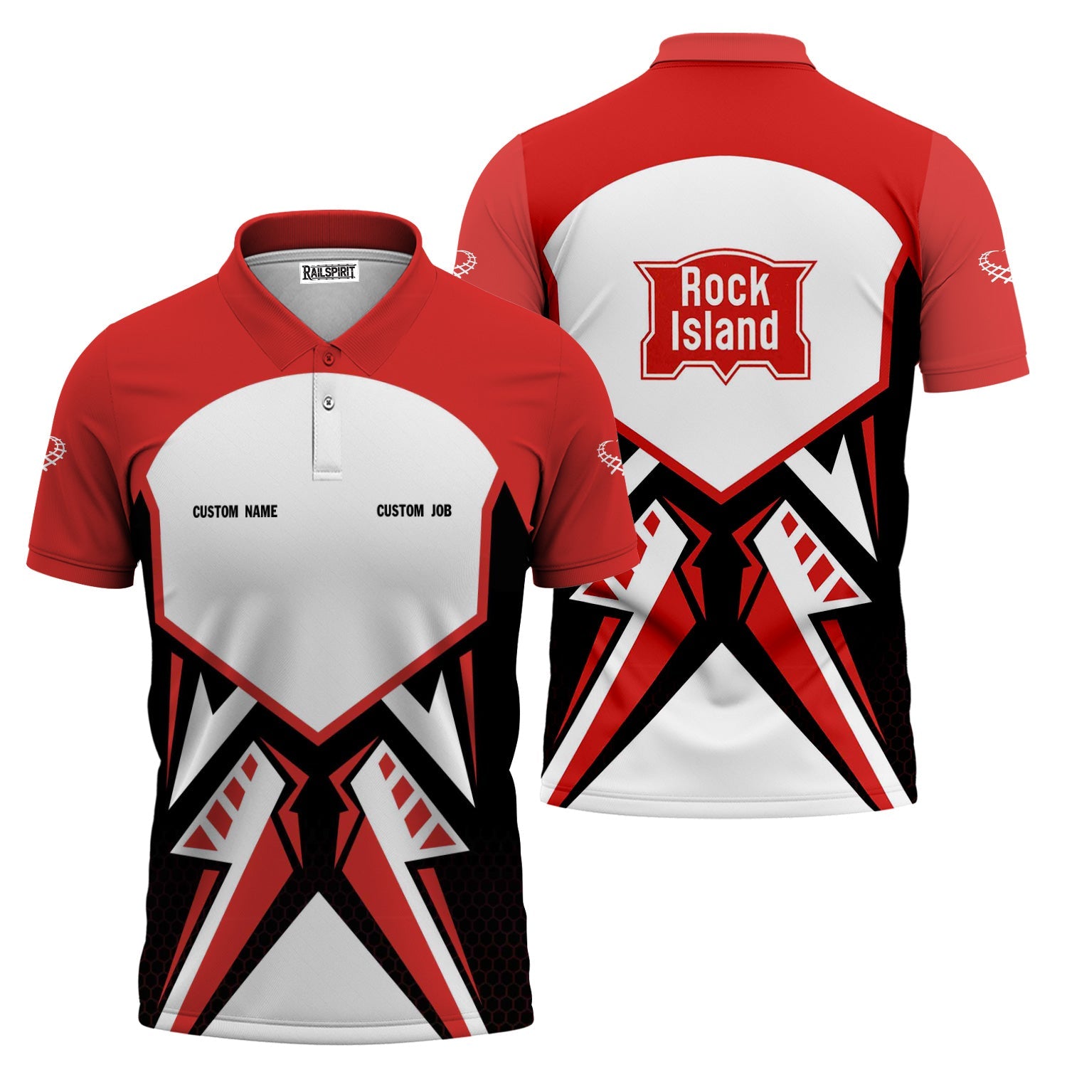 Railspirit Personalized Chicago, Rock Island and Pacific Railroad Polo Shirt Vibriant Style with Custom Position Rock Island Railroad Train Shirt
