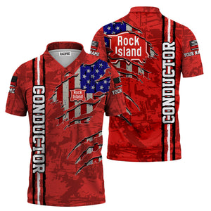 Railspirit Personalized Chicago, Rock Island and Pacific Railroad Polo Shirt USA Flag Claw Art with Custom Job Rock Island Railroad Train Shirt