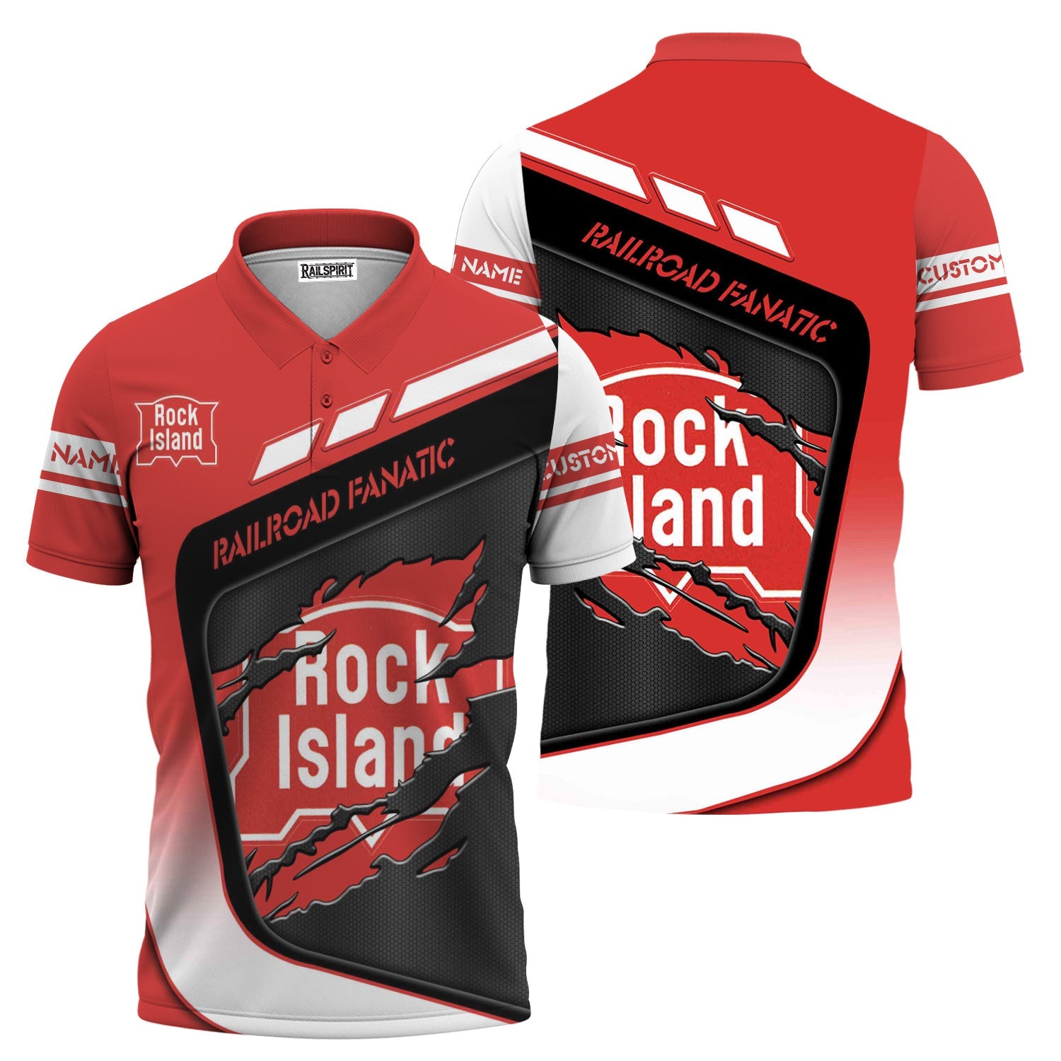 Railspirit Personalized Chicago, Rock Island and Pacific Railroad Polo Shirt Ripped Texture Style Rock Island Railroad Train Shirt