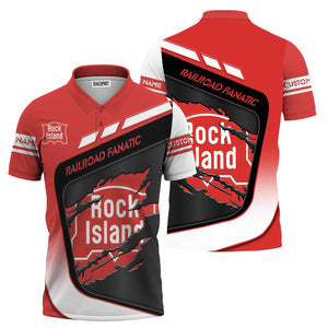 Railspirit Personalized Chicago, Rock Island and Pacific Railroad Polo Shirt Ripped Texture Style Rock Island Railroad Train Shirt