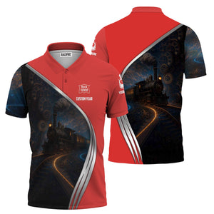 Railspirit Personalized Chicago, Rock Island and Pacific Railroad Polo Shirt Steampunk Locomotive with Custom Year Rock Island Railroad Train Shirt
