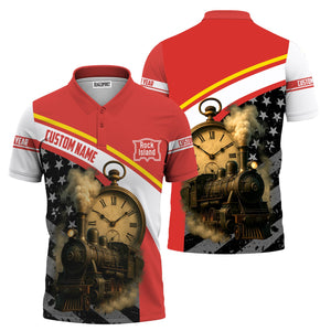 Railspirit Personalized Chicago, Rock Island and Pacific Railroad Polo Shirt Classic Steam Engine With Retro Pocket Watch Rock Island Railroad Shirt